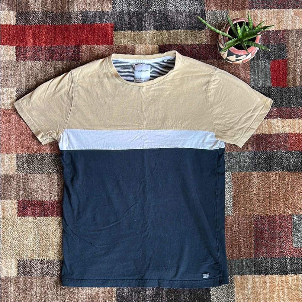Men's Tan and Navy Colorblock T-Shirt